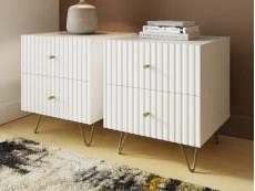 GFW GFW Thalia White Ribbed Pair of 2 Drawer Bedside Tables