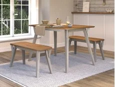 Core Core Corona Grey and Waxed Pine Large Dining Table and 2 Bench Set