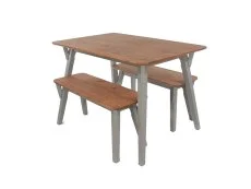 Core Core Corona Grey and Waxed Pine Large Dining Table and 2 Bench Set