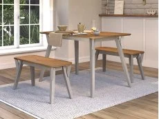 Core Core Corona Grey and Waxed Pine Small Dining Table and 2 Bench Set