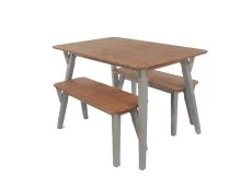 Core Core Corona Grey and Waxed Pine Small Dining Table and 2 Bench Set