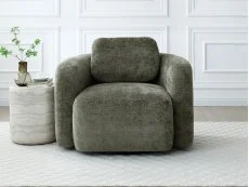 Kyoto Mitch Distressed Olive Chenille Fabric Swivel Chair
