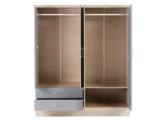 Seconique Seconique Nevada Grey Gloss and Oak 4 Door 2 Drawer Mirrored Wardrobe