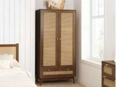 Birlea Birlea Croxley Rattan and Walnut 2 Door 1 Drawer Wardrobe