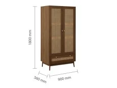 Birlea Birlea Croxley Rattan and Walnut 2 Door 1 Drawer Wardrobe