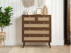 Birlea Birlea Croxley Rattan and Walnut 3+2 Drawer Chest of Drawers