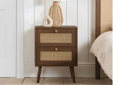 Birlea Birlea Croxley Rattan and Walnut 2 Drawer Bedside Table