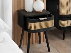 Birlea Birlea Noah Rattan and Black 1 Drawer Bedside Table