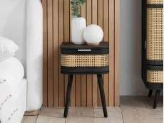 Birlea Birlea Noah Rattan and Black 1 Drawer Bedside Table