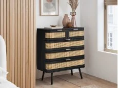 Birlea Birlea Noah Rattan and Black 5 Drawer Chest of Drawers