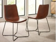 Julian Bowen Joren Brown Faux Leather Set of 2 Dining Chairs Julian Bowen Joren Brown Faux Leather Set of 2 Dining Chairs