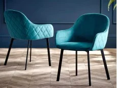 Julian Bowen Lima Teal Velvet Fabric Set of 2 Dining Chairs Julian Bowen Lima Teal Velvet Fabric Set of 2 Dining Chairs