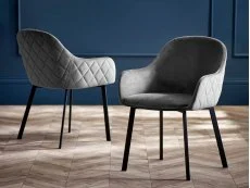 Julian Bowen Lima Grey Velvet Fabric Set of 2 Dining Chairs Julian Bowen Lima Grey Velvet Fabric Set of 2 Dining Chairs