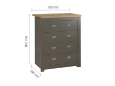 Birlea Birlea Highgate Dark Grey and Oak Effect 4 Drawer Chest