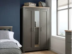 Birlea Birlea Highgate Dark Grey and Oak 3 Door Mirrored Wardrobe