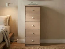 Core Freya Oak 5 Drawer Narrow Chest of Drawers Core Freya Oak 5 Drawer Narrow Chest of Drawers