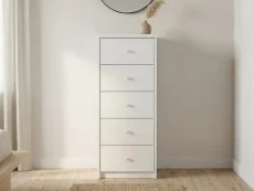 Core Erin White 5 Drawer Narrow Chest of Drawers Core Erin White 5 Drawer Narrow Chest of Drawers