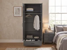 Seconique Seconique Dakota Dark Grey 2 Door 1 Drawer Mirrored Wardrobe