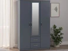 Seconique Dakota Dark Grey 3 Door 2 Drawer Mirrored Wardrobe Seconique Dakota Dark Grey 3 Door 2 Drawer Mirrored Wardrobe