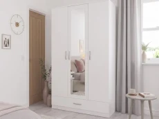 Seconique Dakota White 2 Door 1 Drawer Mirrored Wardrobe