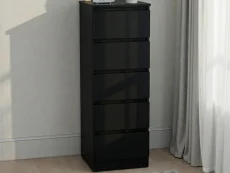 Seconique Malvern Black 5 Drawer Narrow Chest of Drawers Seconique Malvern Black 5 Drawer Narrow Chest of Drawers