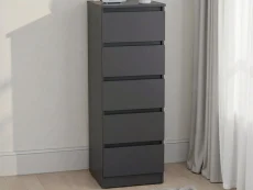 Seconique Seconique Malvern Grey 5 Drawer Narrow Chest of Drawers