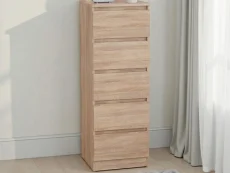Seconique Seconique Malvern Sonoma Oak 5 Drawer Narrow Chest of Drawers