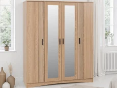 Seconique Seconique Tessa Natural Oak 4 Door Mirrored Wardrobe
