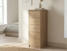 Core Core Freya Oak 5 Drawer Narrow Chest of Drawers