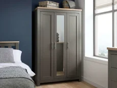 Birlea Highgate Dark Grey and Oak 3 Door Mirrored Wardrobe