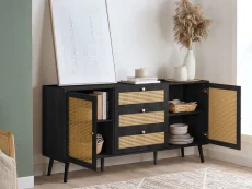 Birlea Birlea Croxley Rattan and Black 2 Door 3 Drawer Sideboard