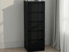 Seconique Seconique Malvern Black 5 Drawer Narrow Chest of Drawers