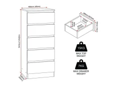 Seconique Seconique Malvern Black 5 Drawer Narrow Chest of Drawers