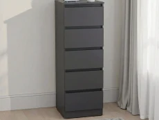 Seconique Malvern Grey 5 Drawer Narrow Chest of Drawers Seconique Malvern Grey 5 Drawer Narrow Chest of Drawers