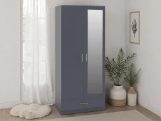 Seconique Dakota Dark Grey 2 Door 1 Drawer Mirrored Wardrobe Seconique Dakota Dark Grey 2 Door 1 Drawer Mirrored Wardrobe