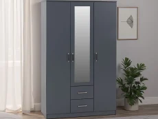 Seconique Seconique Dakota Dark Grey 3 Door 2 Drawer Mirrored Wardrobe