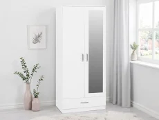 Seconique Dakota White 2 Door 1 Drawer Mirrored Wardrobe Seconique Dakota White 2 Door 1 Drawer Mirrored Wardrobe