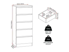 Seconique Seconique Malvern White 5 Drawer Narrow Chest of Drawers