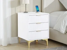 Seconique Miami White and Gold 3 Drawer Bedside Table Seconique Miami White and Gold 3 Drawer Bedside Table