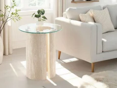Seconique Modena Glass and Cream Marble Lamp Table Seconique Modena Glass and Cream Marble Lamp Table