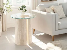 Seconique Seconique Modena Glass and Cream Marble Lamp Table