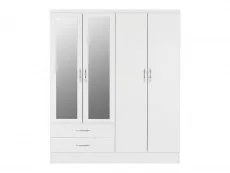 Clearance - Seconique Nevada White High Gloss 4 Door 2 Drawer Mirrored Wardrobe