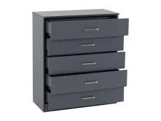 Seconique Seconique Dakota Dark Grey Wooden 5 Drawer Chest of Drawers
