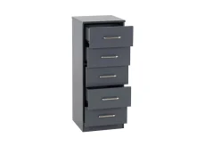 Seconique Seconique Dakota Dark Grey Wooden 5 Drawer Narrow Chest of Drawers