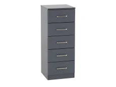 Seconique Seconique Dakota Dark Grey Wooden 5 Drawer Narrow Chest of Drawers
