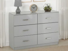 Seconique Seconique Dakota Light Grey Wooden 3+3 Drawer Chest of Drawers