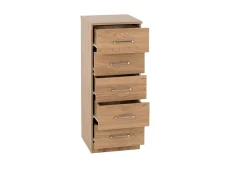 Seconique Seconique Dakota Oak Wooden 5 Drawer Narrow Chest of Drawers