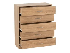 Seconique Seconique Dakota Oak Wooden 5 Drawer Chest of Drawers
