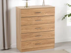 Seconique Dakota Oak Wooden 5 Drawer Chest of Drawers