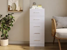 Seconique Seconique Dakota White Wooden 5 Drawer Narrow Chest of Drawers